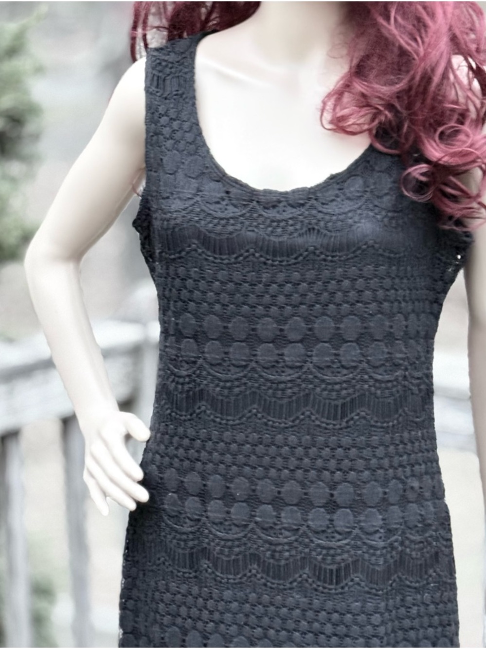 Tiana B. Black Crochet Lace Sleeveless Round Neck Fully Lined Midi Dress Size M - Picture 2 of 9
